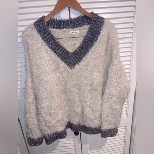 Prima Ivory v neck glittery shimmery festive Sweater XXL